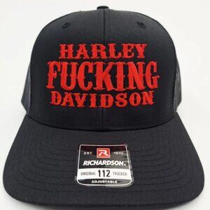 Retro Harley Fing Davidson Trucker Hat - Richardson 112 - USA Embroidered Biker